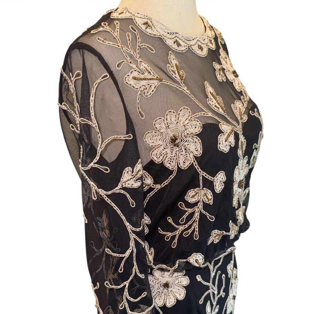 J.S. Collections Elegant Black Floral Embroidered Gown - Picture 2 of 7